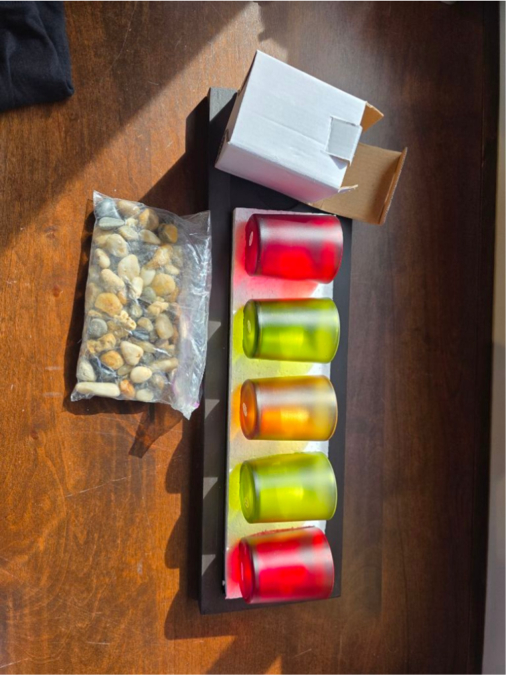 Sarah Peyton Jewel Tone Candle Set with Wooden Base & River Rocks One Size - Picture 8 of 8